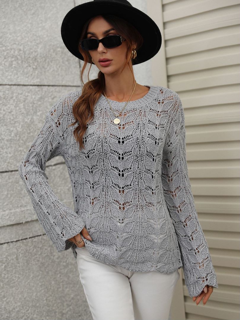 Openwork Dropped Shoulder Knit Top