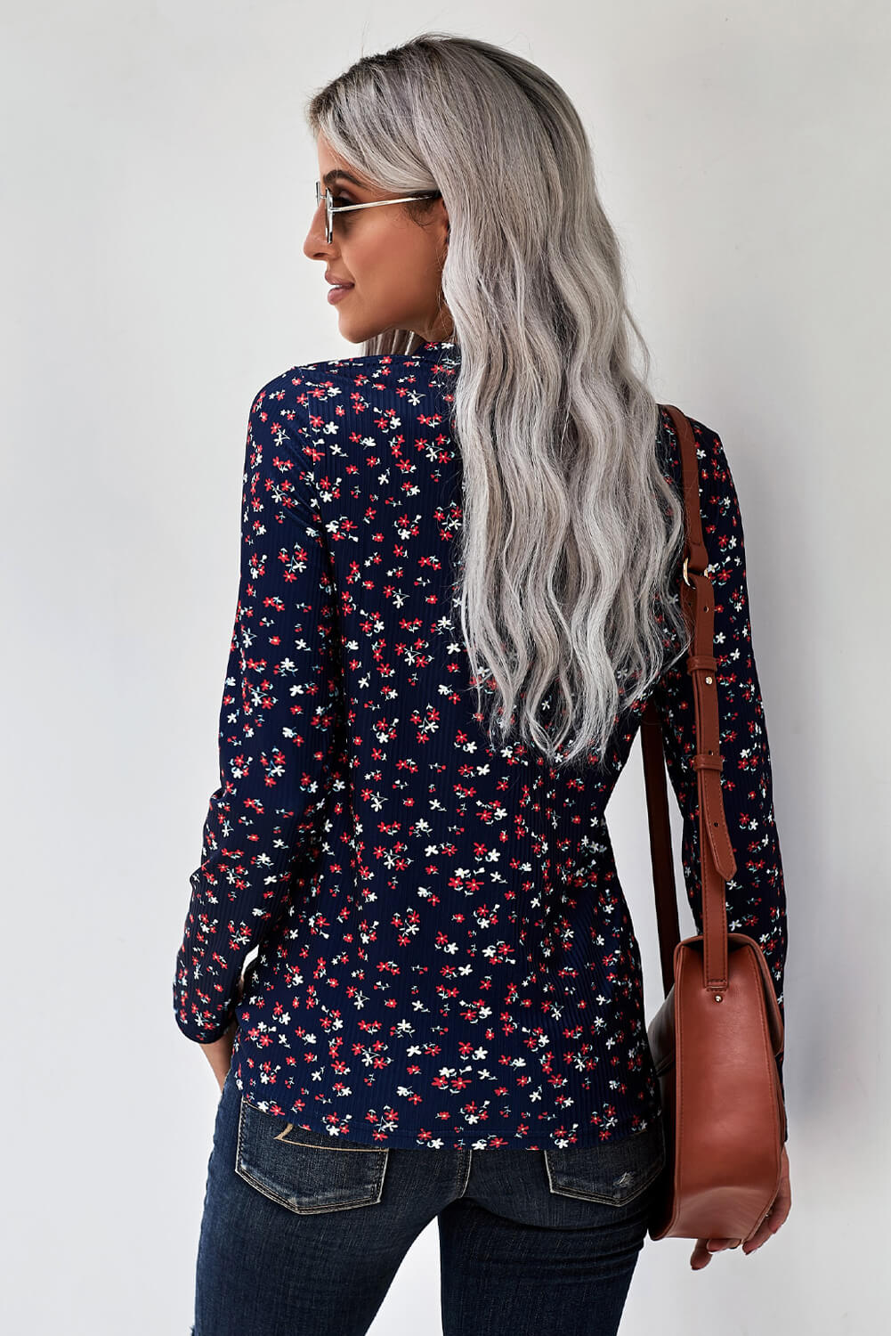 Button V-Neck Floral Top