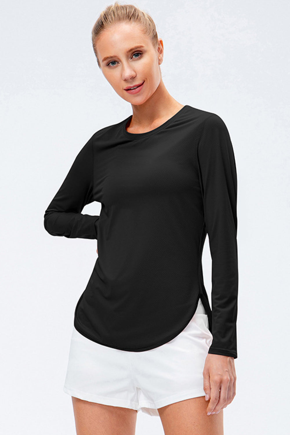 Curved Hem Long Sleeve Yoga Tee