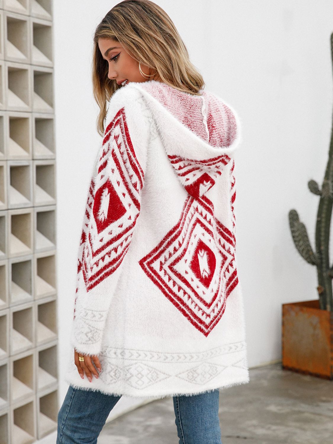 Geometric Fuzzy Hooded Cardigan