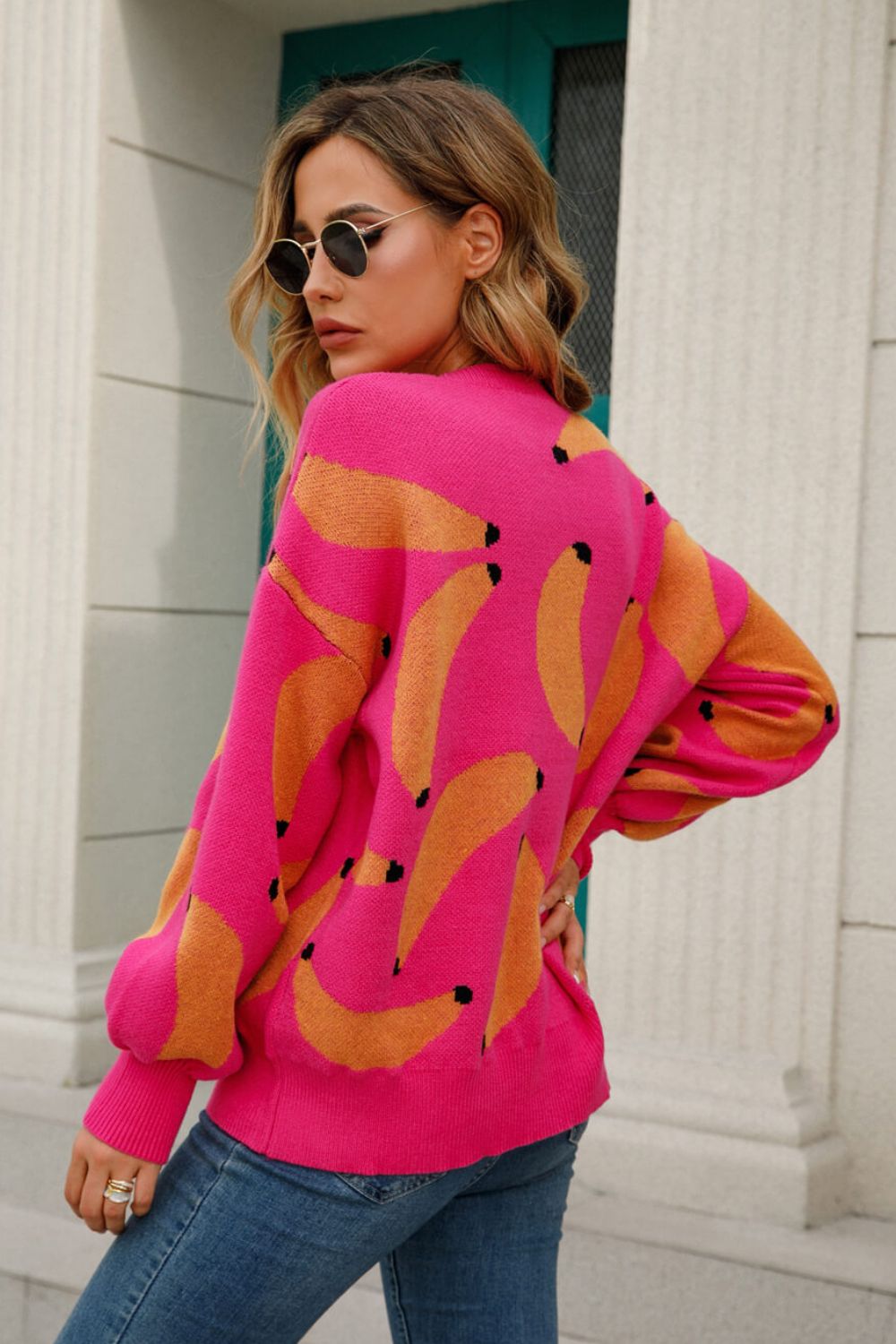 Fruit Pattern Dropped Shoulder Knit Pullover