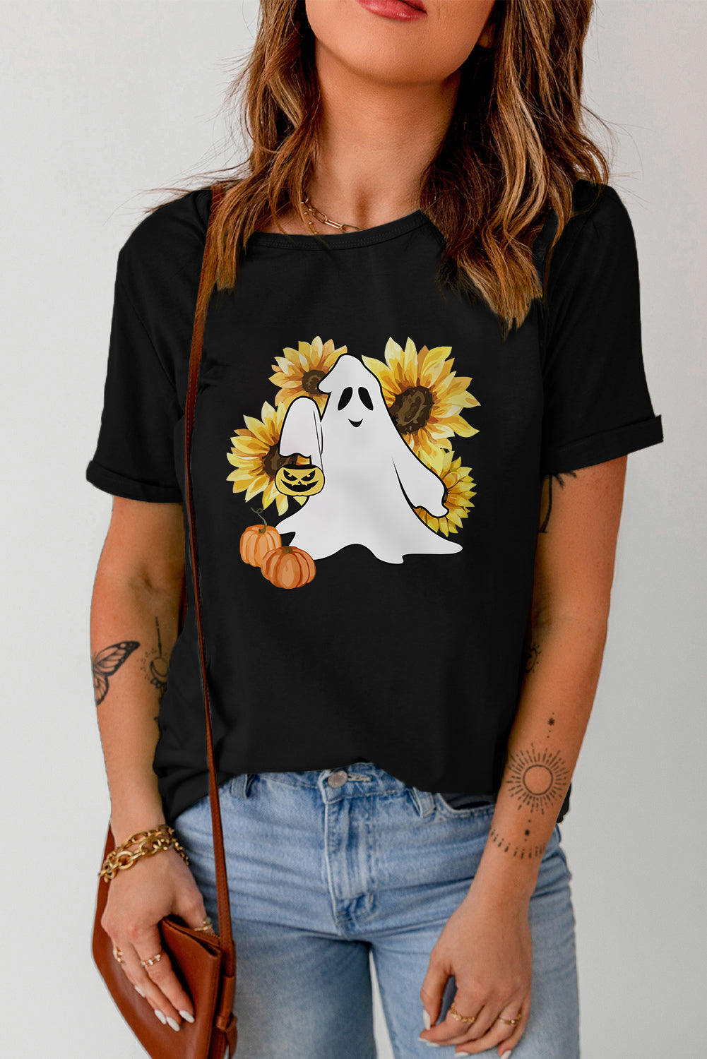 Halloween Floral Ghost Graphic Tee Shirt