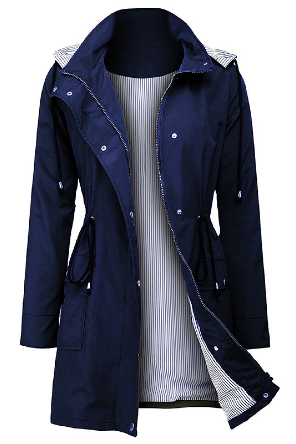 Drawstring Waist Flap Pocket Raincoat