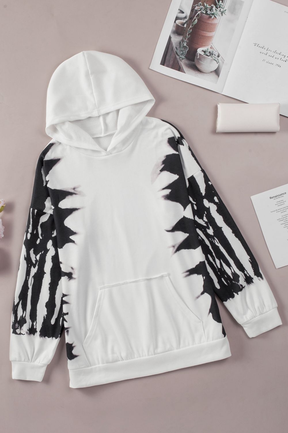 Brushstroke Print Hoodie with Kangaroo Pocket