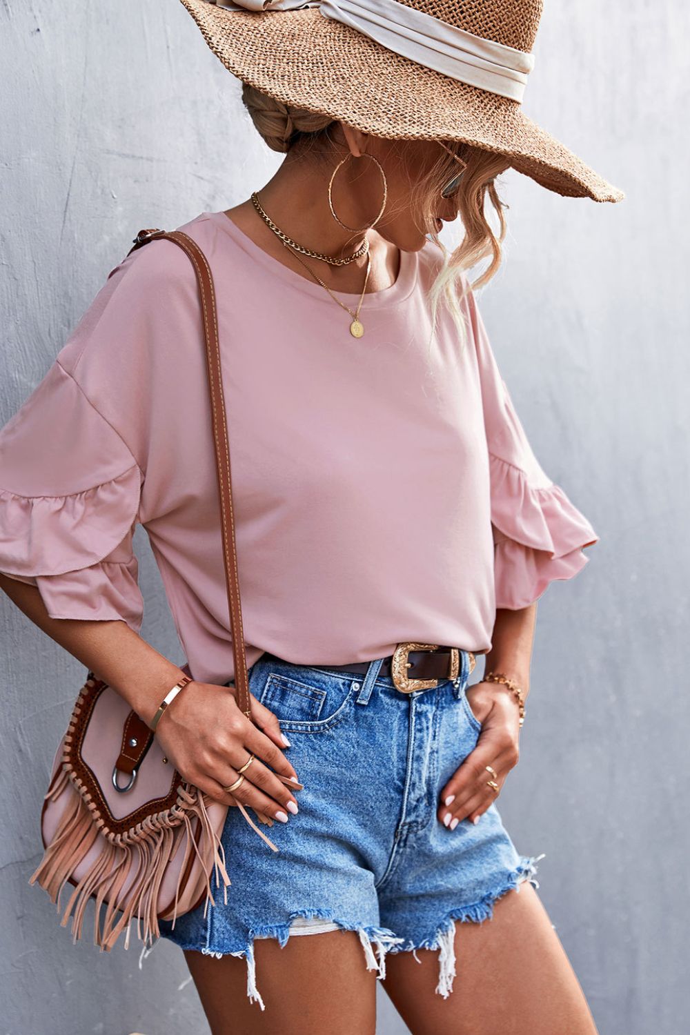 Flare Sleeve Round Neck Tee