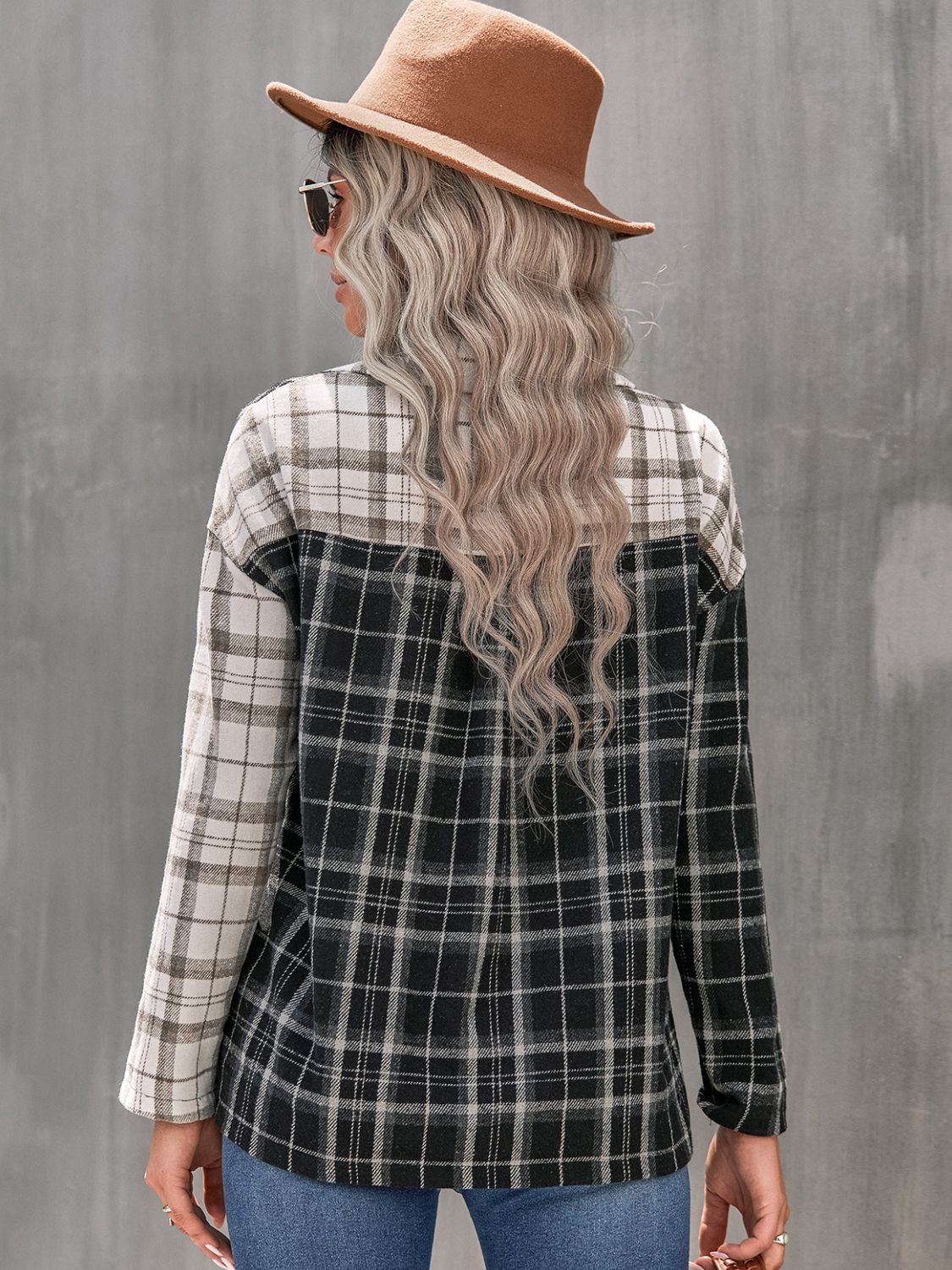 Two-Tone Plaid Button Front Shirt