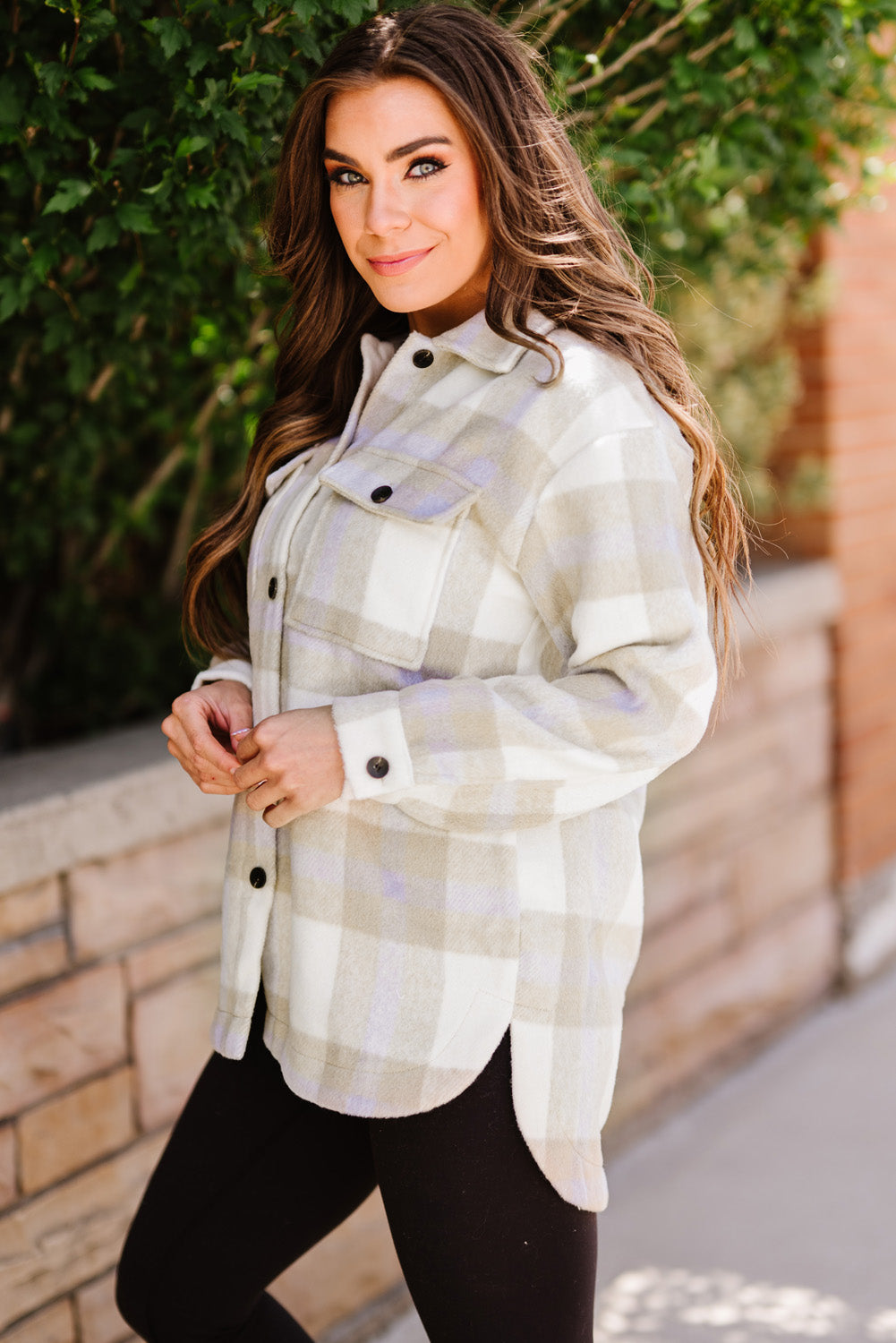 Plaid Dropped Shoulder Pocket Shacket