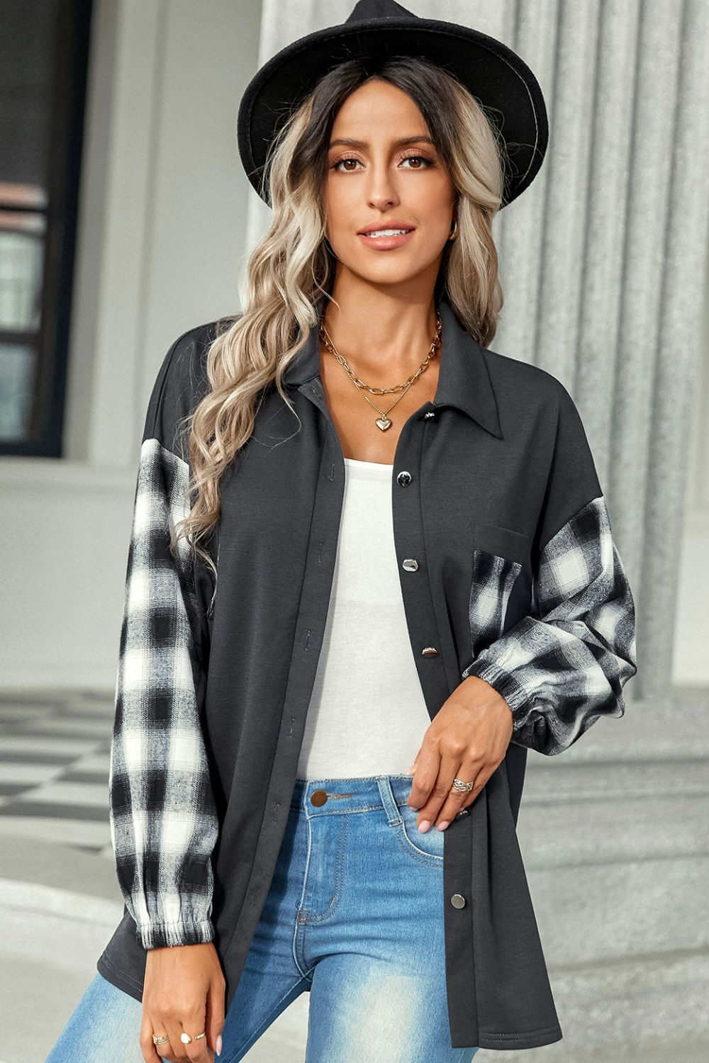 Plaid Dropped Shoulder Shirt with Breast Pocket