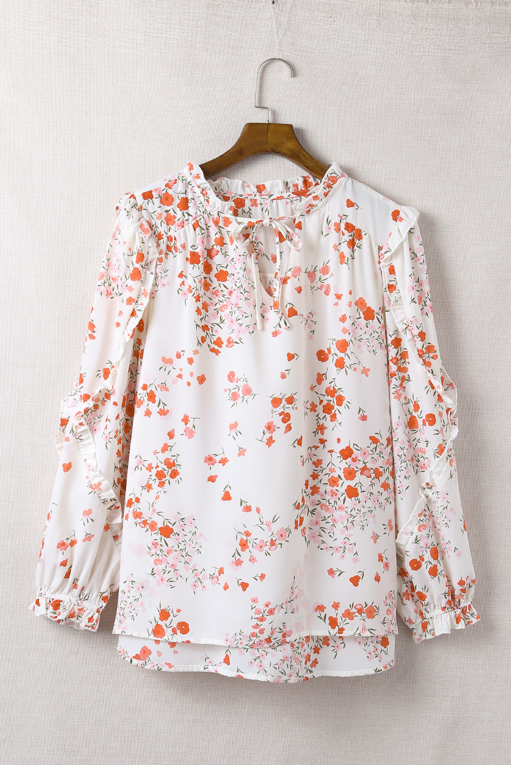 Plus Size Floral Tie Neck High-Low Blouse