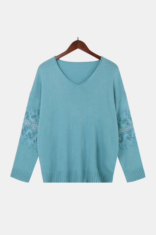 Lace Sleeve Drop Shoulder Sweater